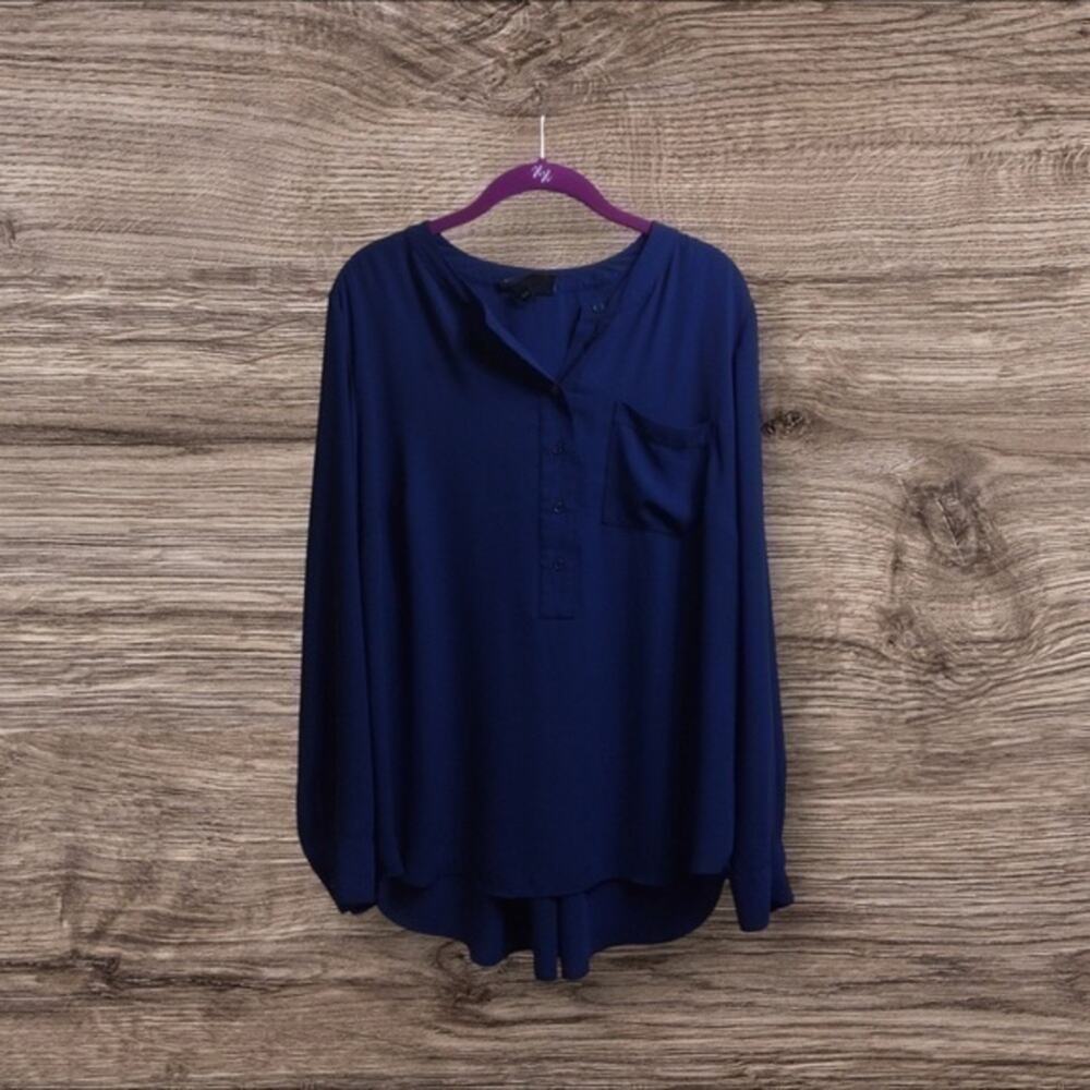 Lane Bryant 14/16 1X blue black whip stitching. Blouse.